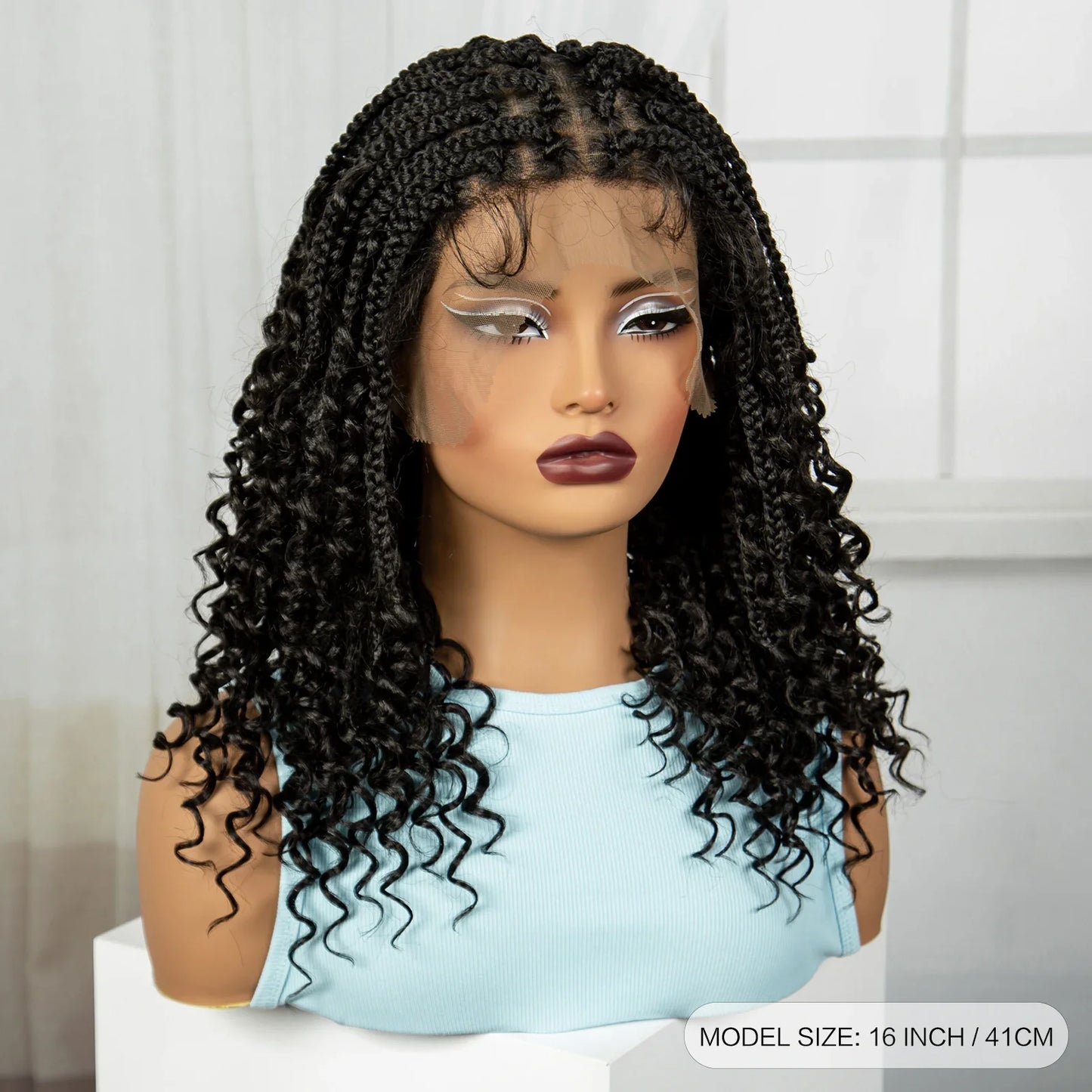 Burgundy Curly Ends Knotless Braids Bob Wig | 99J | Full Lace | Boho Style