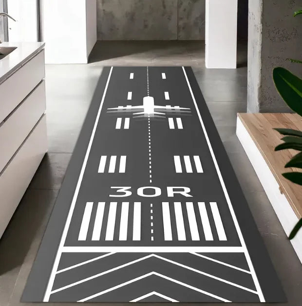 Airplane Runway Runner Rug Cotton Base 3D Print Airplane Runway Rug Black Gold Jet Carpet ModernLiving Room Home Kitchen Decor