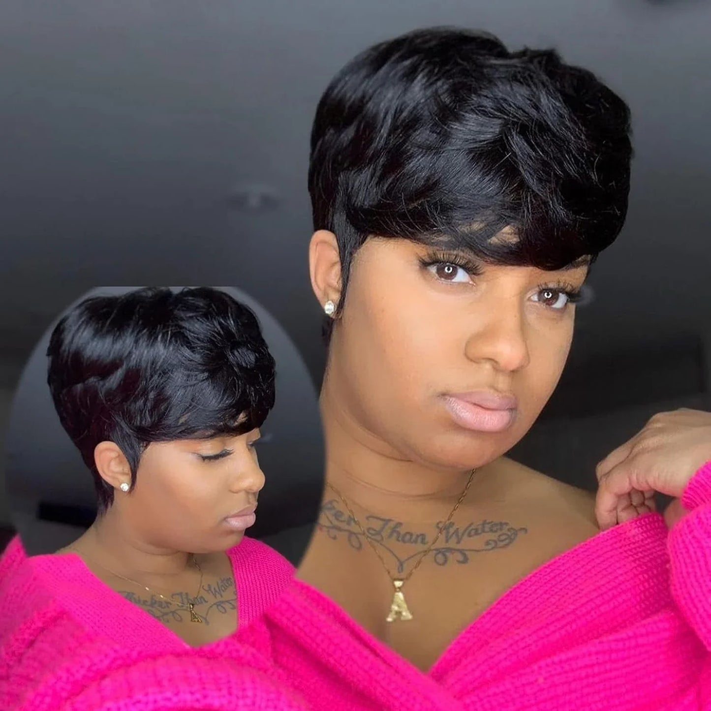 Pixie Cut Human Hair Wig | Natural Color Wavy Remy Hair | Short Cut Wig