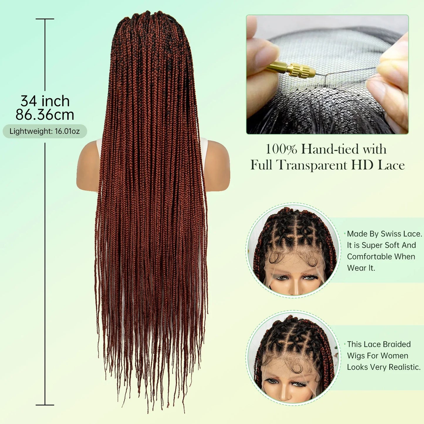 KIMA Box Braided Wig Synthetic Full Lace Braided Wig Cornrow Braids Wig With Baby Hair Transparent Lace Knotless Faux Locs Wig
