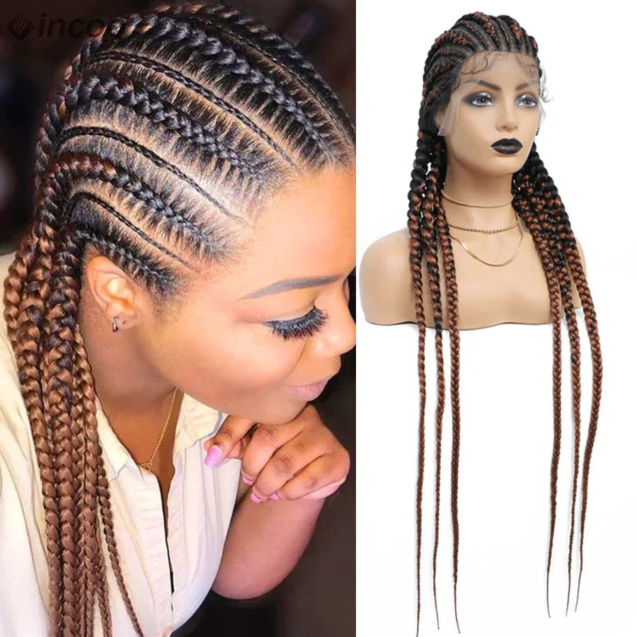Synthetic Full Lace Cornrow Braided Wigs 36'' Lace Front Wig Jumbo Braids Wig For Black Afro Women Goddess Twists Box Braids Wig