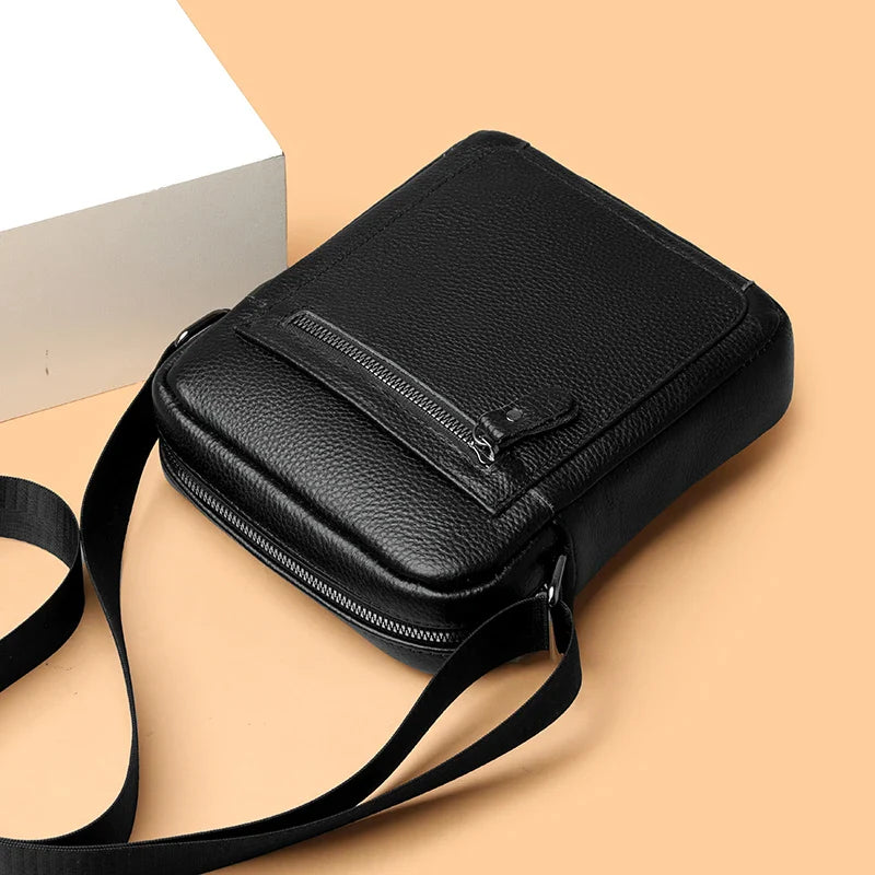 High Quality Genuine Leather Men's Shoulder Bag | Cow Leather Casual Daily Use Crossbody Purse & Handbag (Soft, Solid Color)