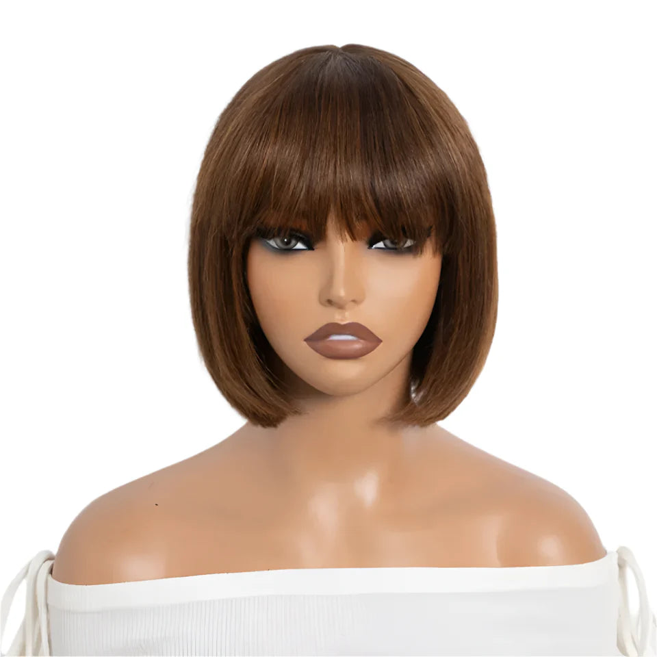 Ombre P4/30 Bob Wig with Bangs | 2.5"x1" Lace Top Straight Human Hair