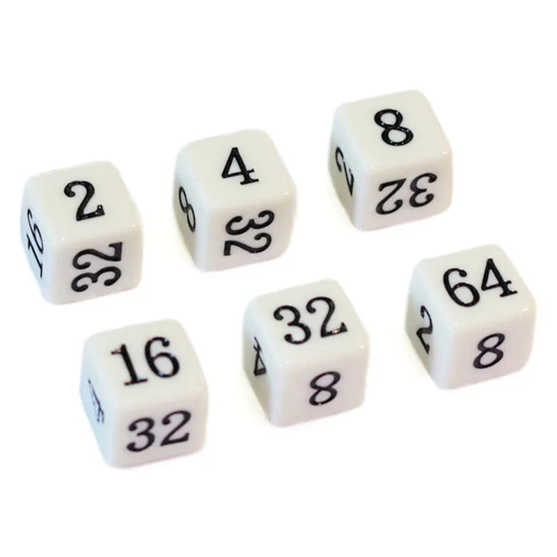 6 Pcs/set 6 Sided Multiple Dice 2 4 8 16 32 64 Funny Puzzle Game  Education Dice 16mm