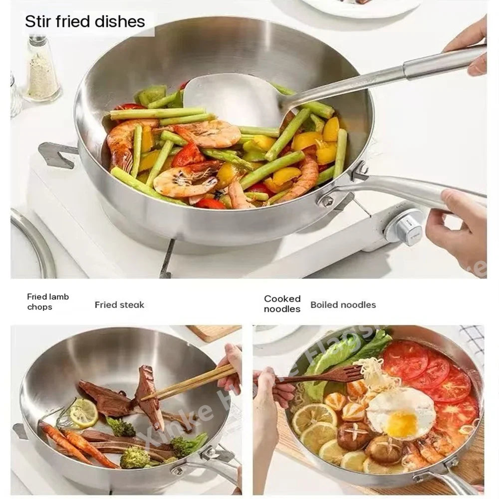 316 Stainless Steel Frying Pan Deepened Wok Uncoated NonStick Skillets Gas Stove Induction Cooker Universal Pan Kitchen Cookware