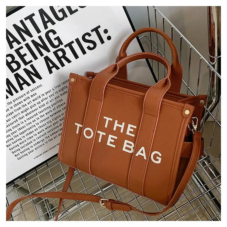 The Tote Bag for Women | Crossbody Female Handbag & New Solid Words Letter Leisure Large Bag (Luxury Fashion Designer PU Bag)