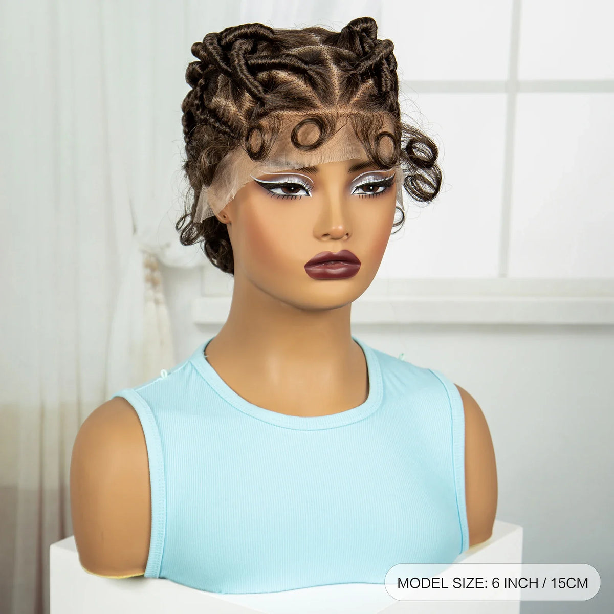 Burgundy Full Lace Synthetic Braided Wig | Knotless Box Braids & Bantu Knots | Lace Front Wig with Baby Hair for Black Women