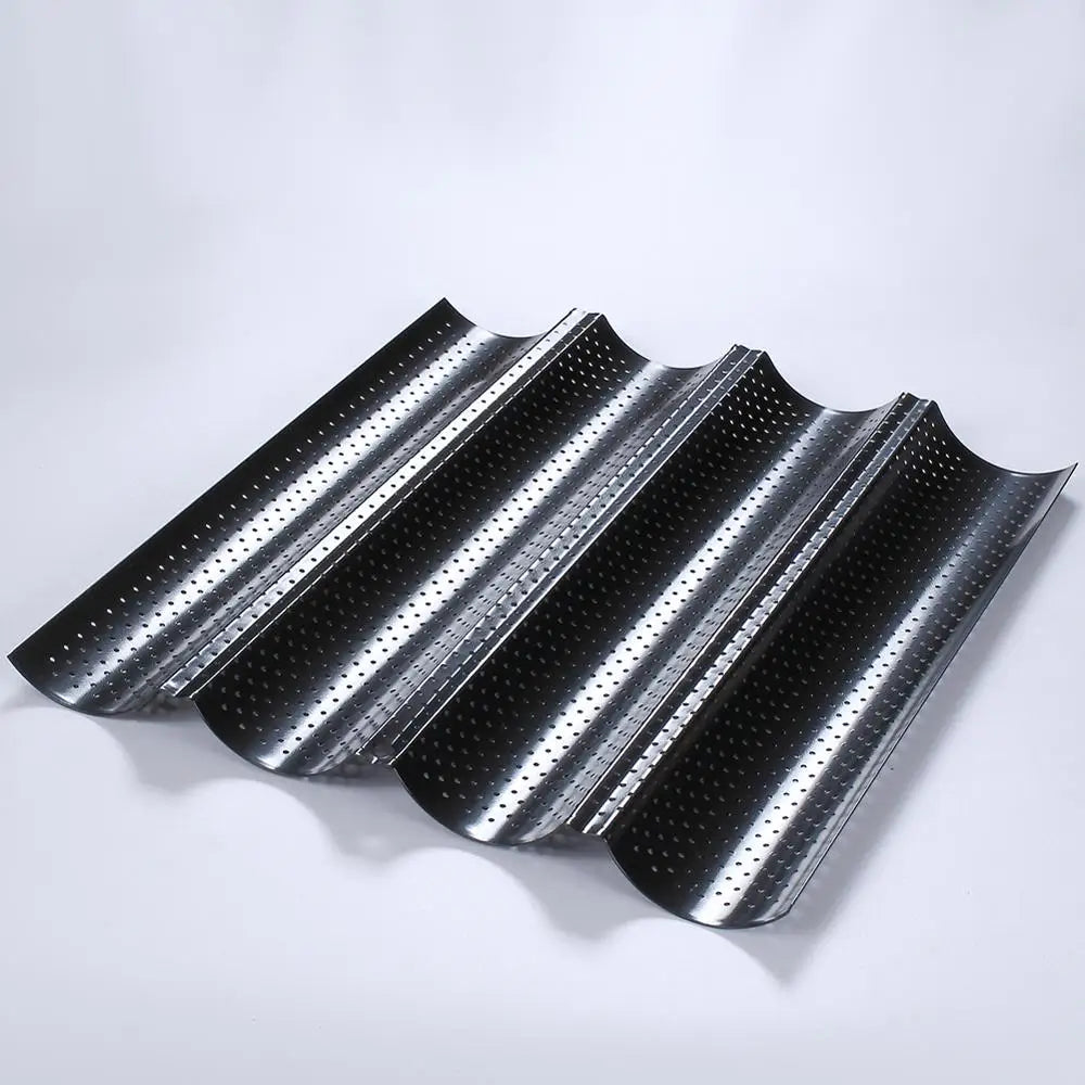 French Bread Baking Pan Nonstick Perforated Carbon Steel Baguette Pan French Bread 3/4 Wave Loaves Loaf Bake Mold Cooking Tray