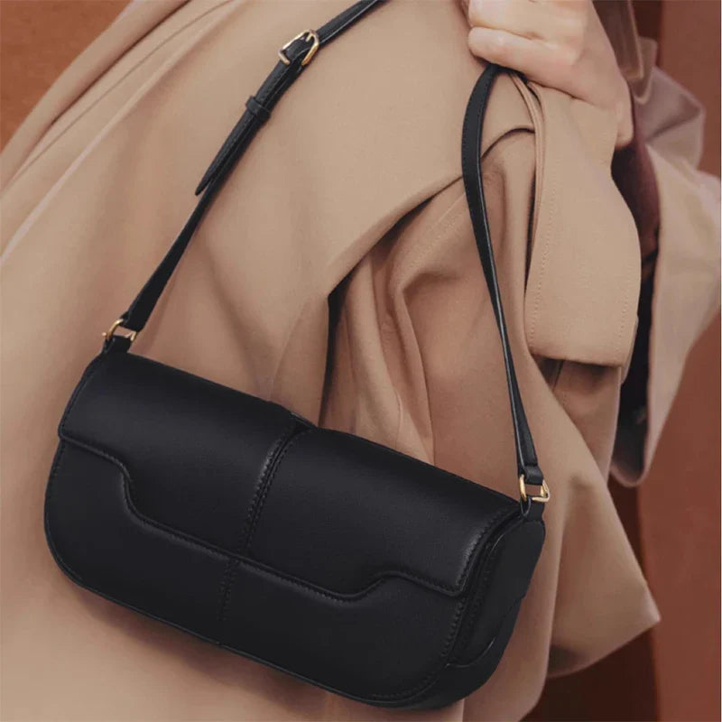 French Chic Compact Horizontal Saddle Bag | Luxury Woman Shoulder Underarm Stick Bag (Classic Long Clutch & Handbag)