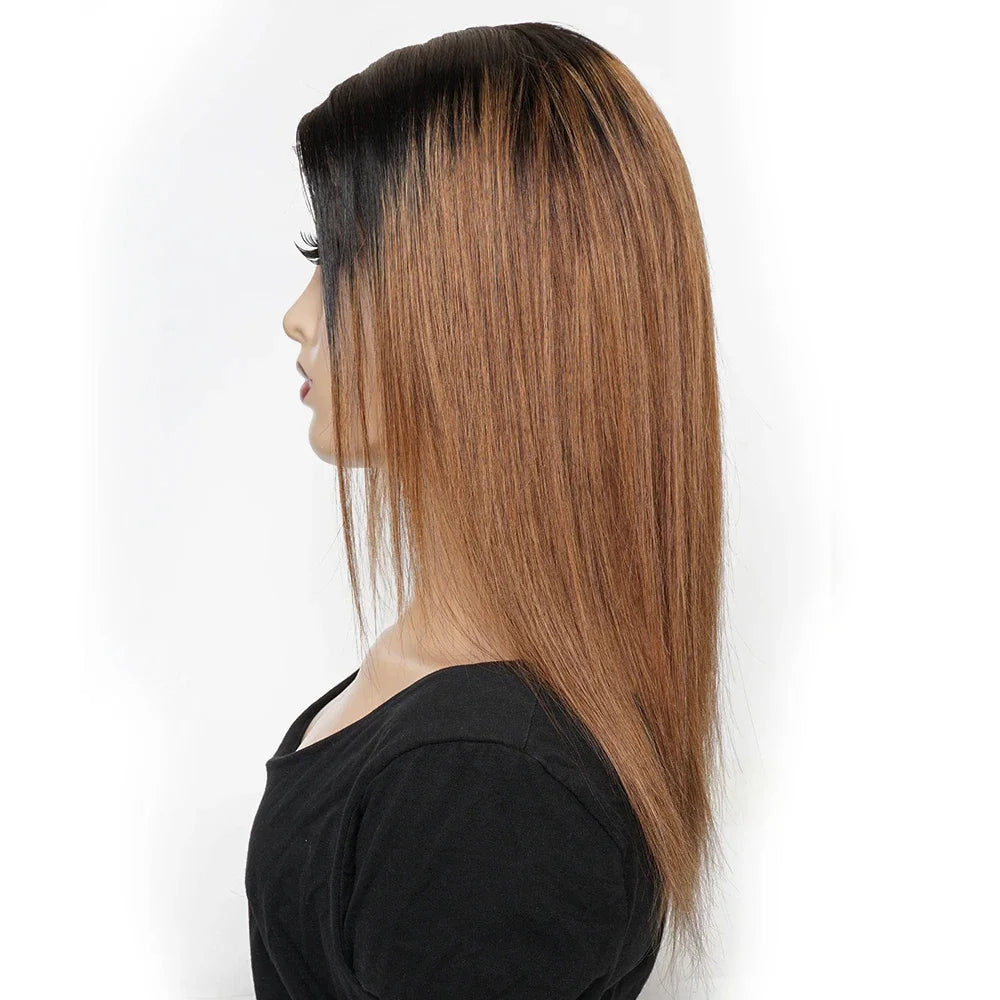 Ombre Honey Blonde & 1B/30 Straight 4x4 Lace Closure Wig | 150% Density Middle Part Remy Human Hair