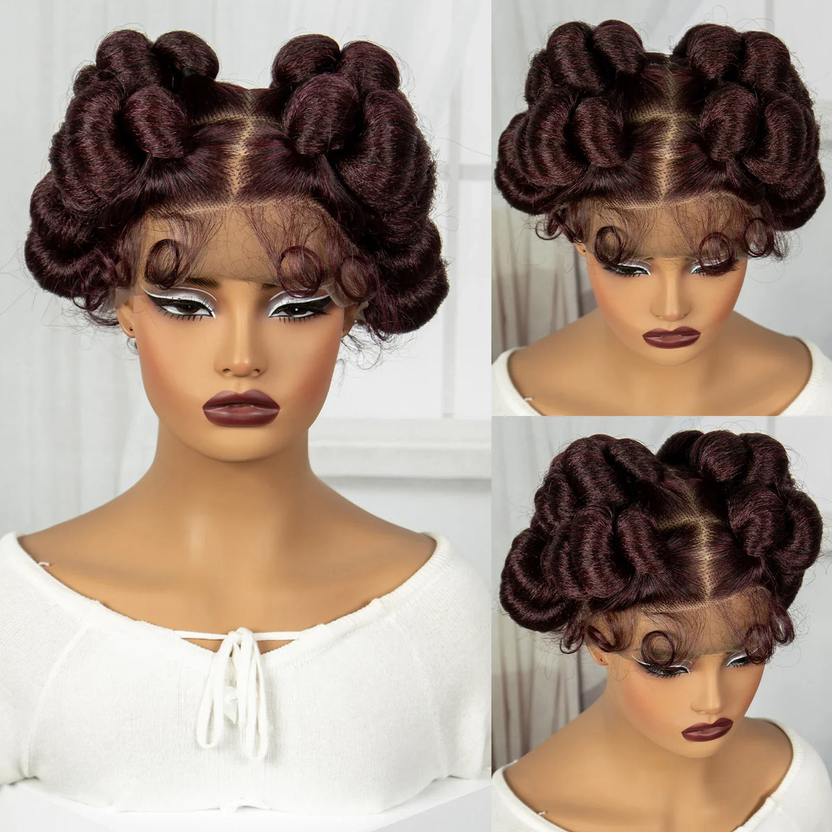 Short Cute Bantu Knotless Braids Wig | Transparent Full Lace | Handmade