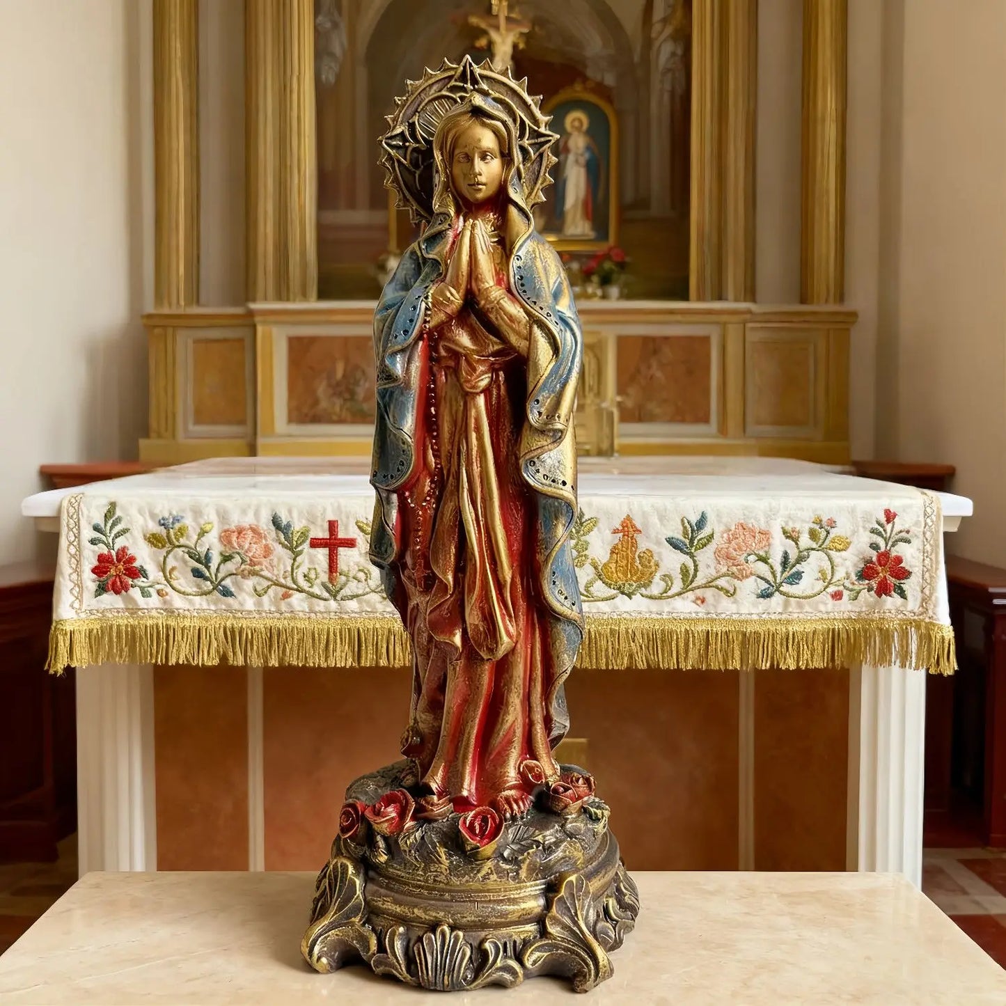 Virgin Mary Blessing Statue, Hand-Painted Resin Figurine, Prayer Altar Decor, Holy Religious Art, Christian Gift for Home Church