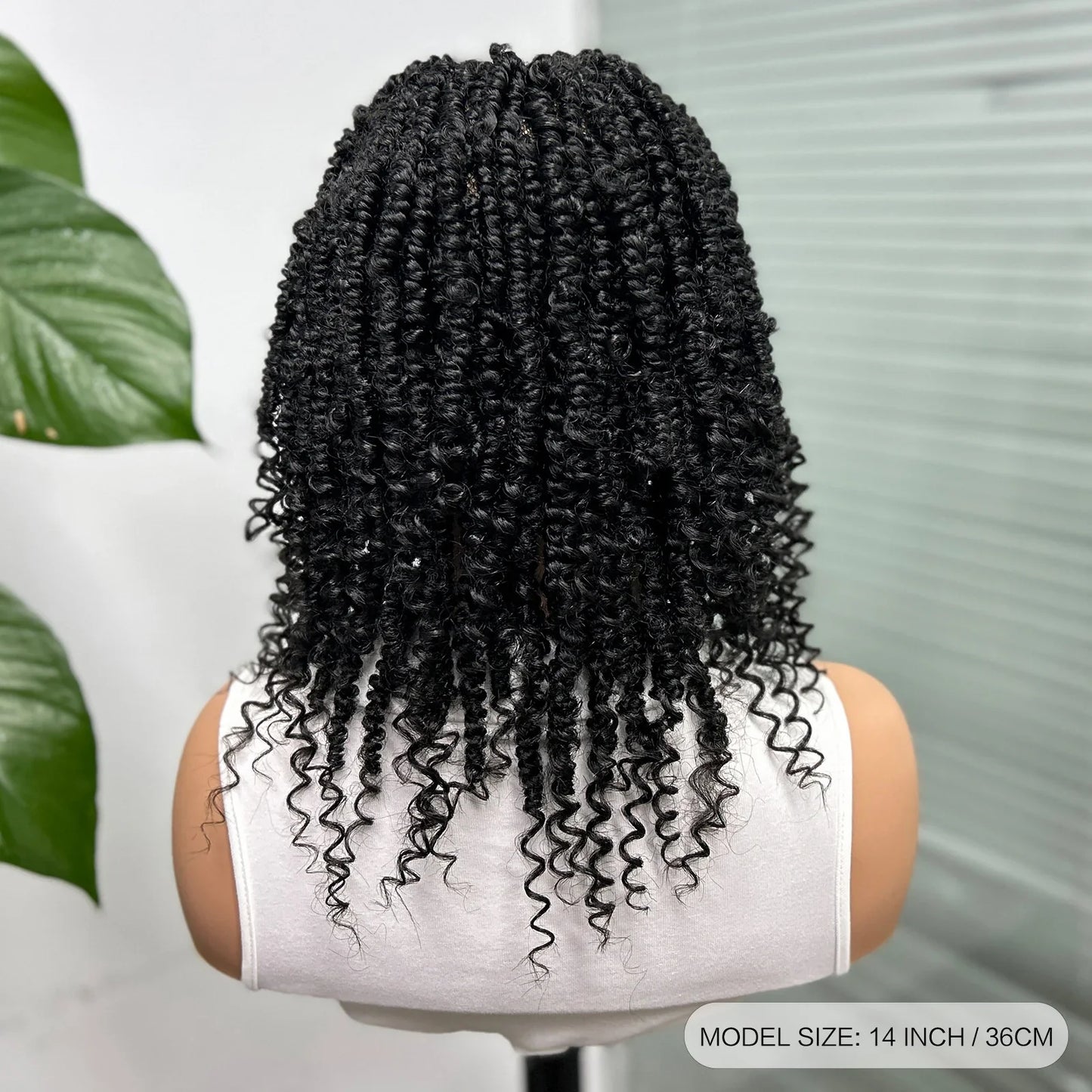 Knotless Box Braided Bob Wig with Curly Ends | Short Twist Braids | Synthetic Lace Front Wig | Handmade for Black Women