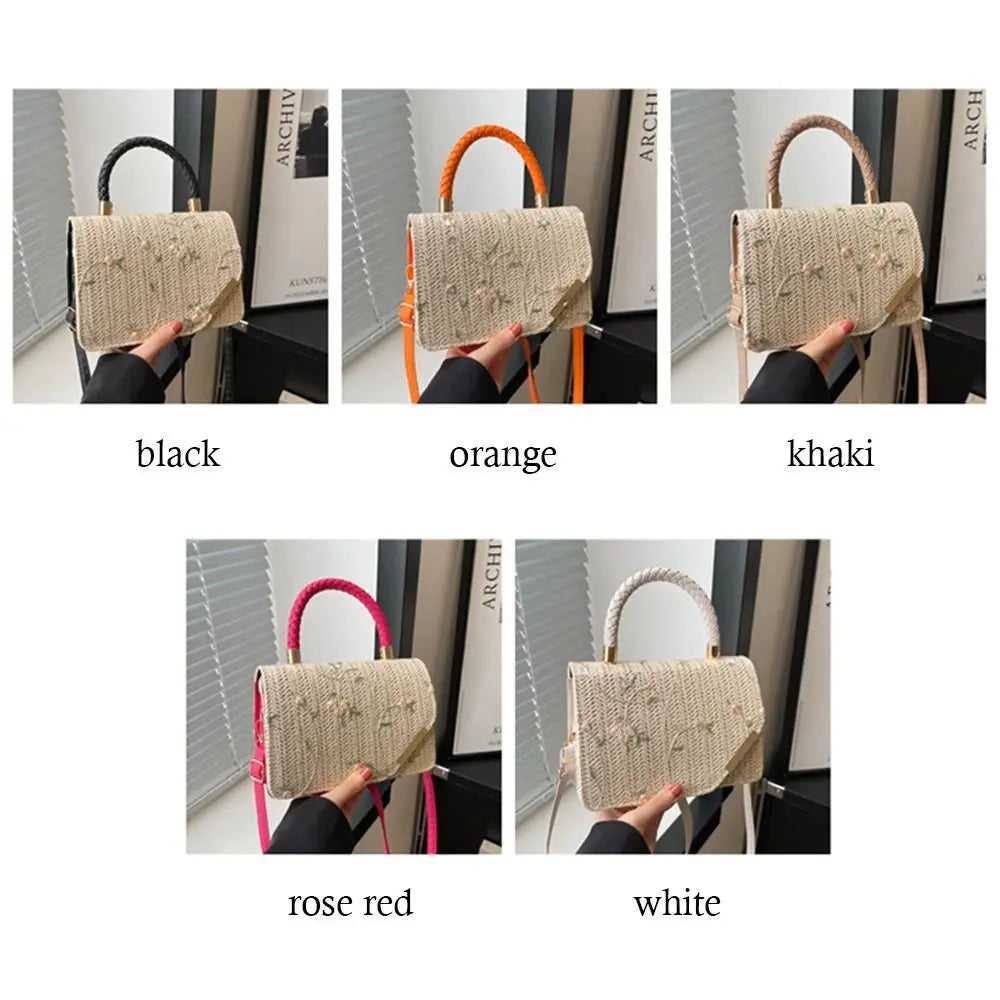 Women's Summer Bohemian Straw Bag | Woven Beach Crossbody & Rattan Braid Grass Vacation Bag (Girls Shoulder Messenger Handbag)