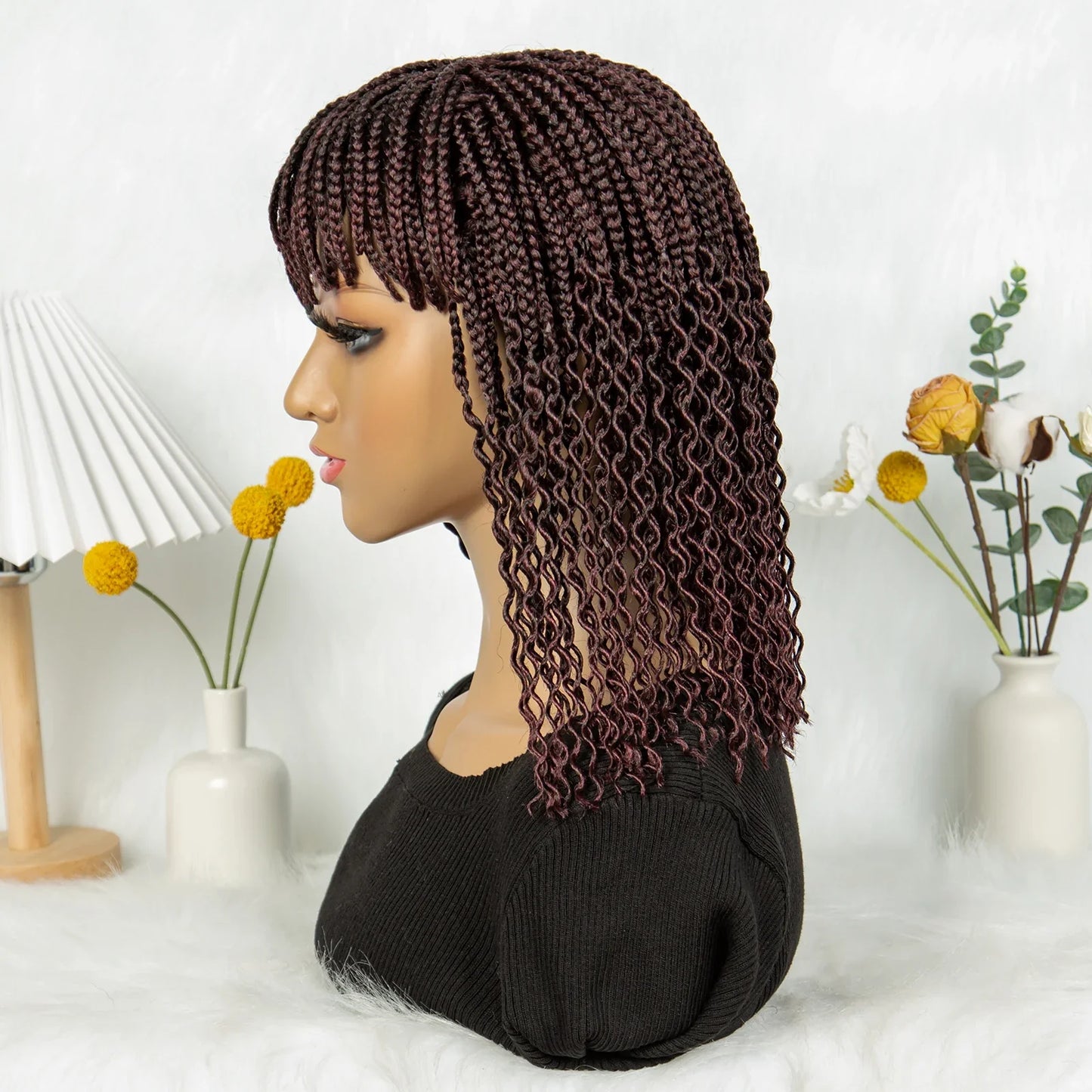 KIMA Colorful Half Twisted Locs Half Braided Bob Wig with Bangs