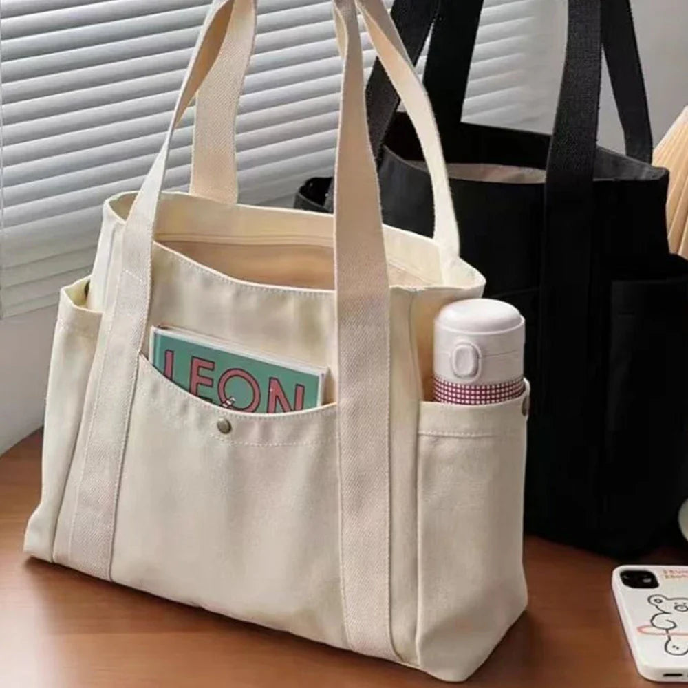 Tinker Bell Large Capacity Canvas Tote Bag | Work Commuting & College Style Student Shoulder Bag (Book Bag, Shopping Bag, Zipper Closure)