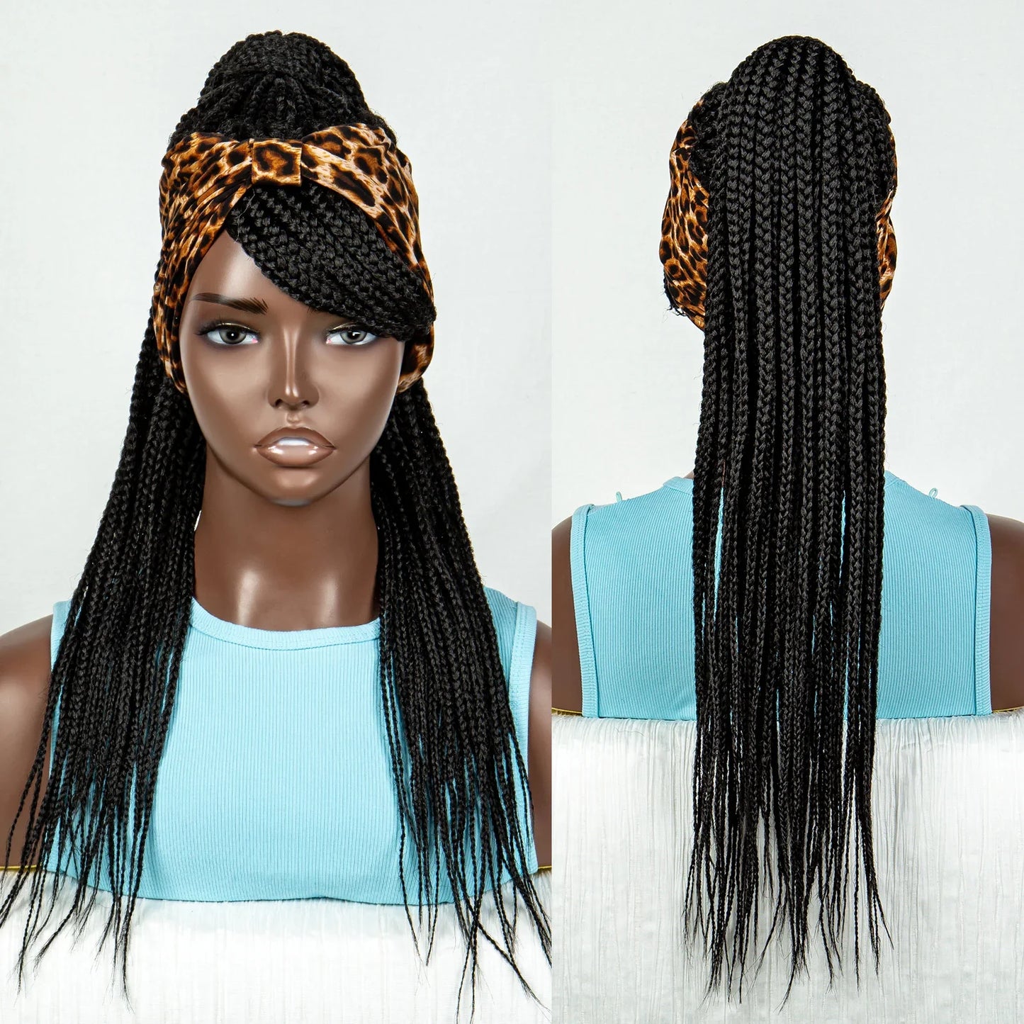 Ponytail Headband Braided Wig with Bangs | Knotless Box Braids | Cornrow Style
