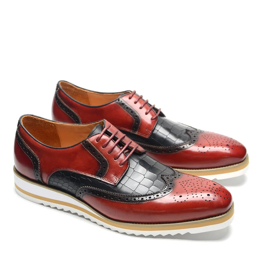 Italy Men's Wingtip Derby Shoes | Classic Modern Color Block Oxfords (Height Increasing, Genuine Leather)