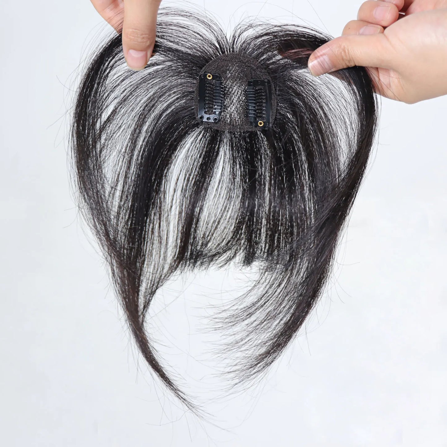 Wispy Clip In Bangs | Human Hair Fringe | Black & Brown Blunt Bangs