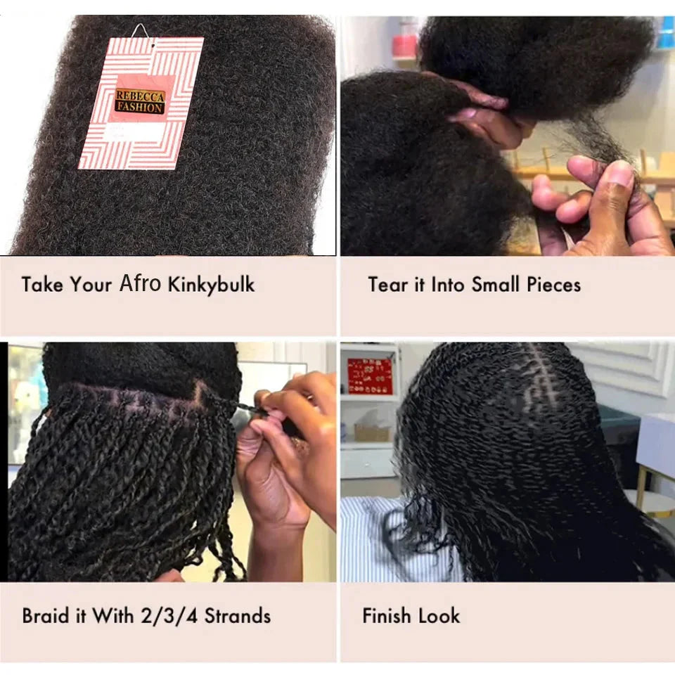 Brazilian Remy Afro Kinky Curly Bulk Hair | 50g/Pack | Dreadlock & Braid Extensions | Natural Look