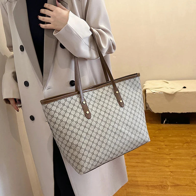 Large Capacity Shoulder Bag for Women | PU Leather Handbag for Commuting & Casual Use (Versatile Tote Bag, Geometric Pattern)