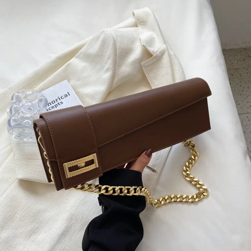 High Quality Klein Blue PU Leather Shoulder Bag for Women | Fashion Rectangle Underarm Purse (Ladies' Solid Handbag with Chains)