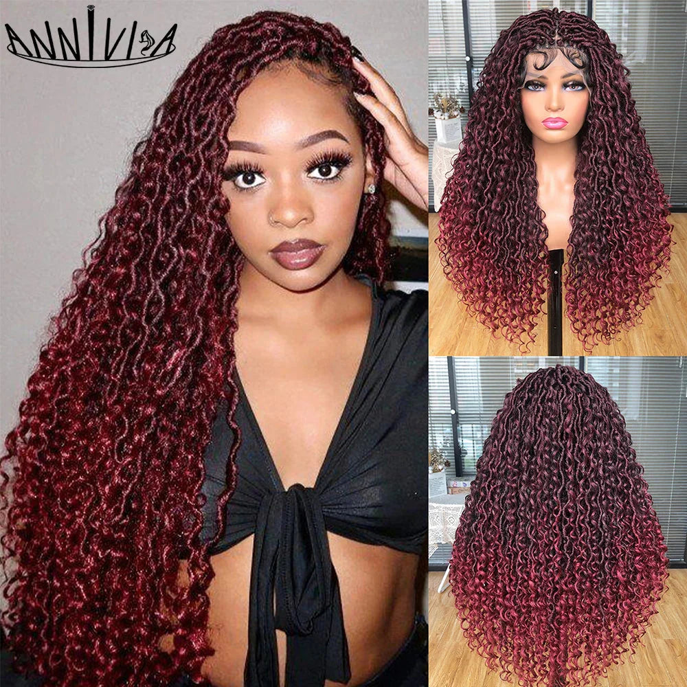 Luxurious Goddess Faux Locs Wig | Full Lace Braid with Baby Hair | Bohemian Twist Crochet Curls | Kanekalon Synthetic Wig for Black Women