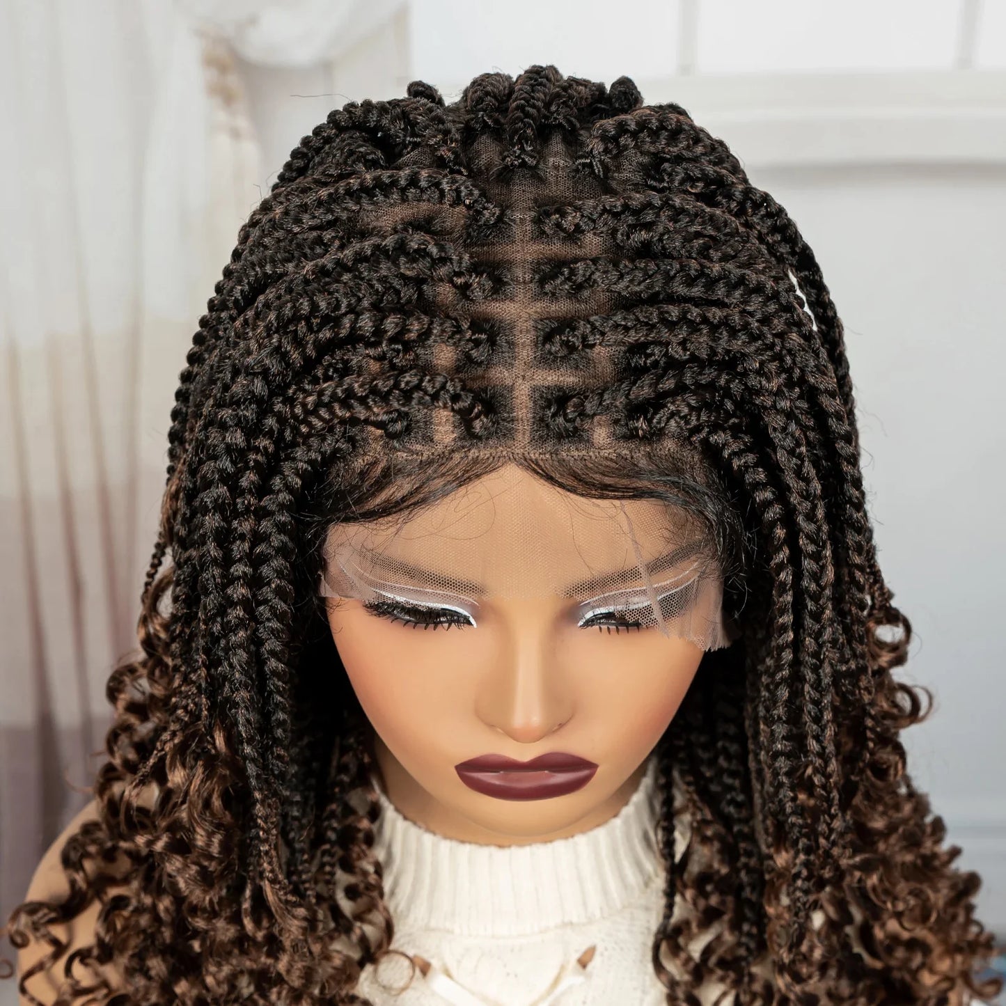 Knotless Box Boho Braided Wig with Curly Ends | Short Bob Style | Full Lace Synthetic Wig for Black Women