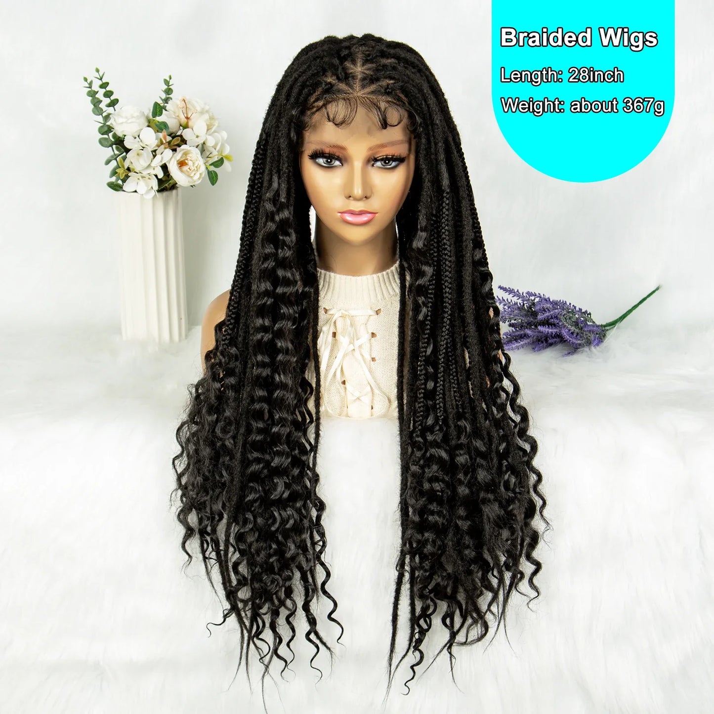Curly End Dreadlocks Box Braids Wig | Full Lace Pre-Plucked