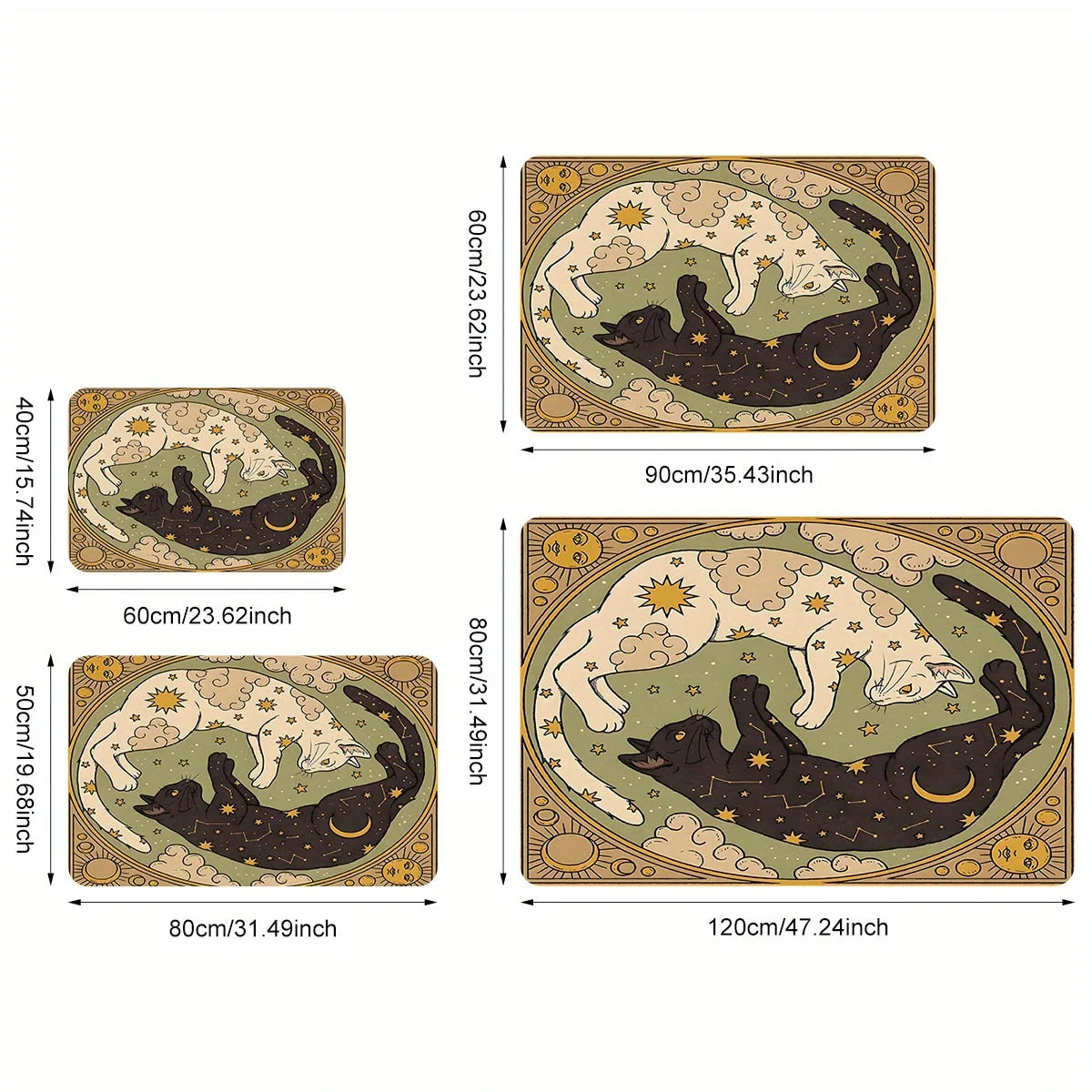 VIKAMA Yin Yang Cat Floor Mat Feature Doormat Soft Rug For Bedroom Creative Living Room Carpet Welcome Mat Outdoor Carpet Home D