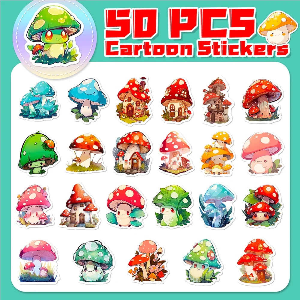 10/30/50/100pcs Kawaii Mushroom Aesthetic Stickers Graffiti Decals Laptop Scrapbook Phone Suitcase Decoration Sticker Kids Toy