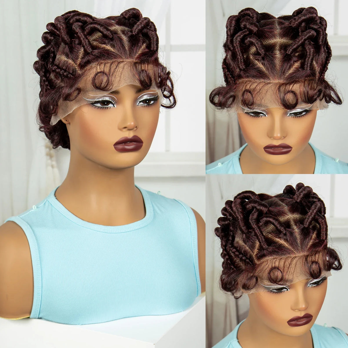 613 Blonde Short Handmade Bantu Knotless Braids Wig | Full Lace