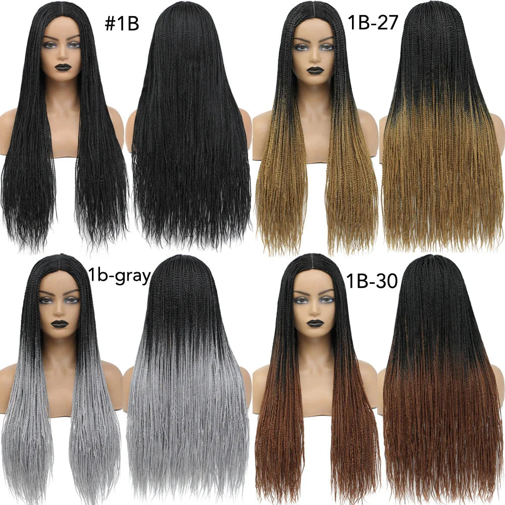 26" Ombre Box Braids Wig | Knotless | Crochet | 1B, 27, 30, Gray | Handmade