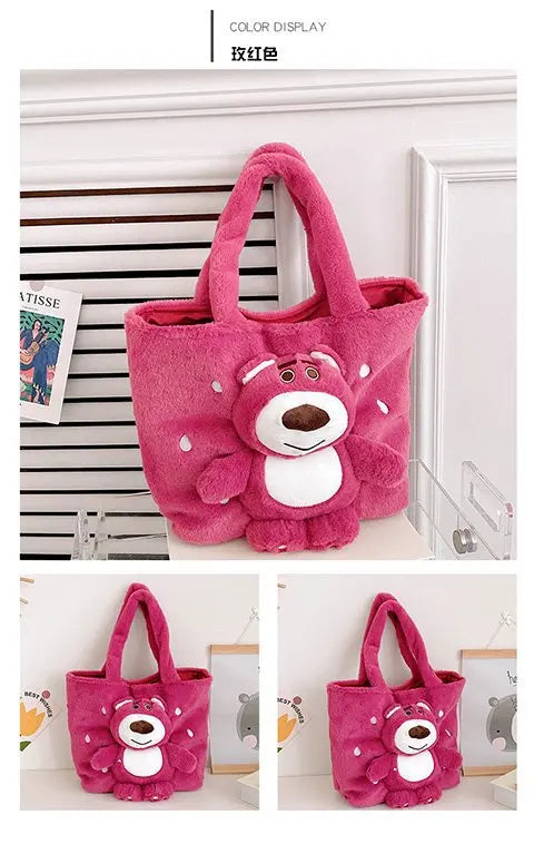 New Cartoon Plush Doll Shoulder Bag | Sweet and Cute Stitch Strawberry Bear Soft Cute Girls Handbag