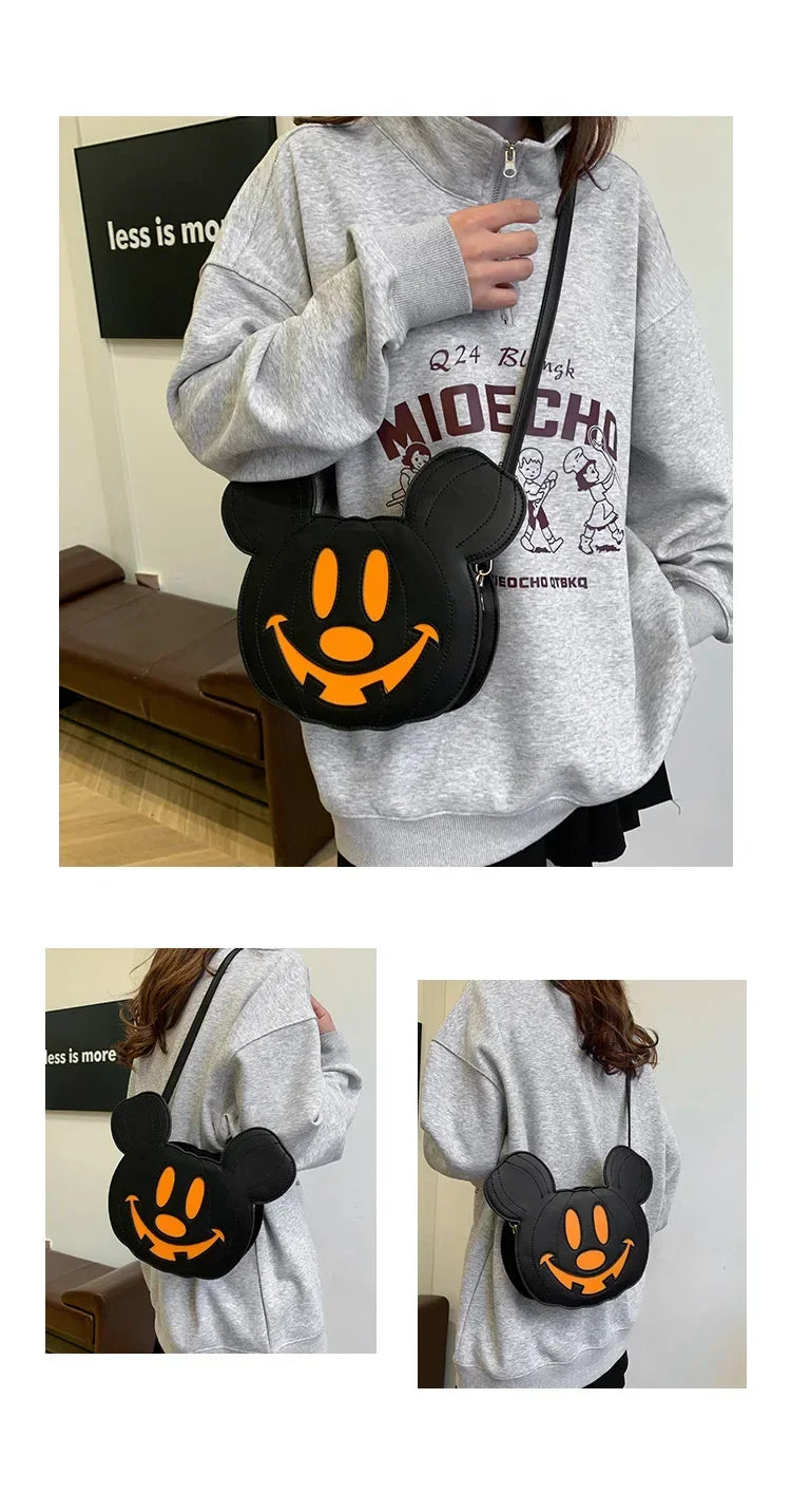 New Disney Mickey Halloween Pumpkin Creative Shoulder Bag | Funny Women's PU Crossbody Cartoon Bag (Personalized Niche Design)