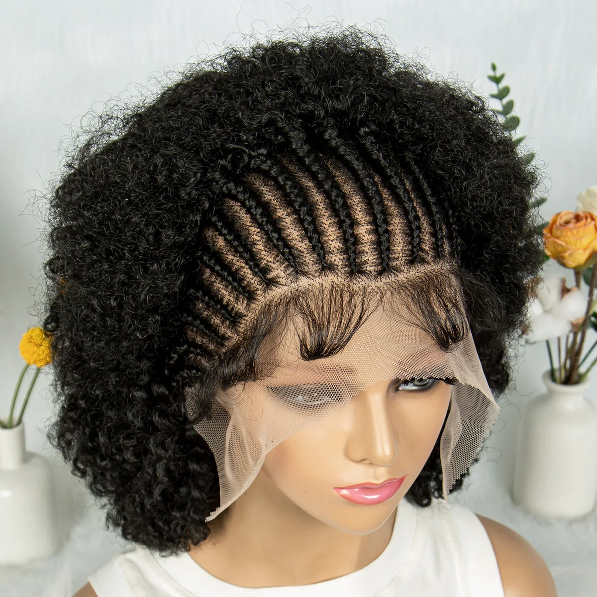 Bouncy Afro Cornrow Full Lace Braided Wig | Synthetic Braids | Black Women