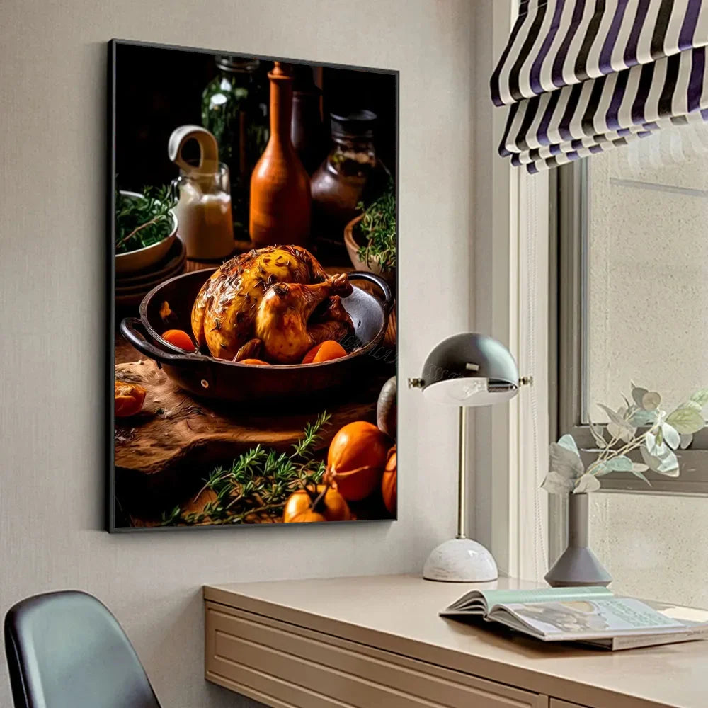 Chicken Food Burger French Fries Chicken Salmon Art Poster Canvas Painting Wall Print Living Room Home Restaurant Decor Poster