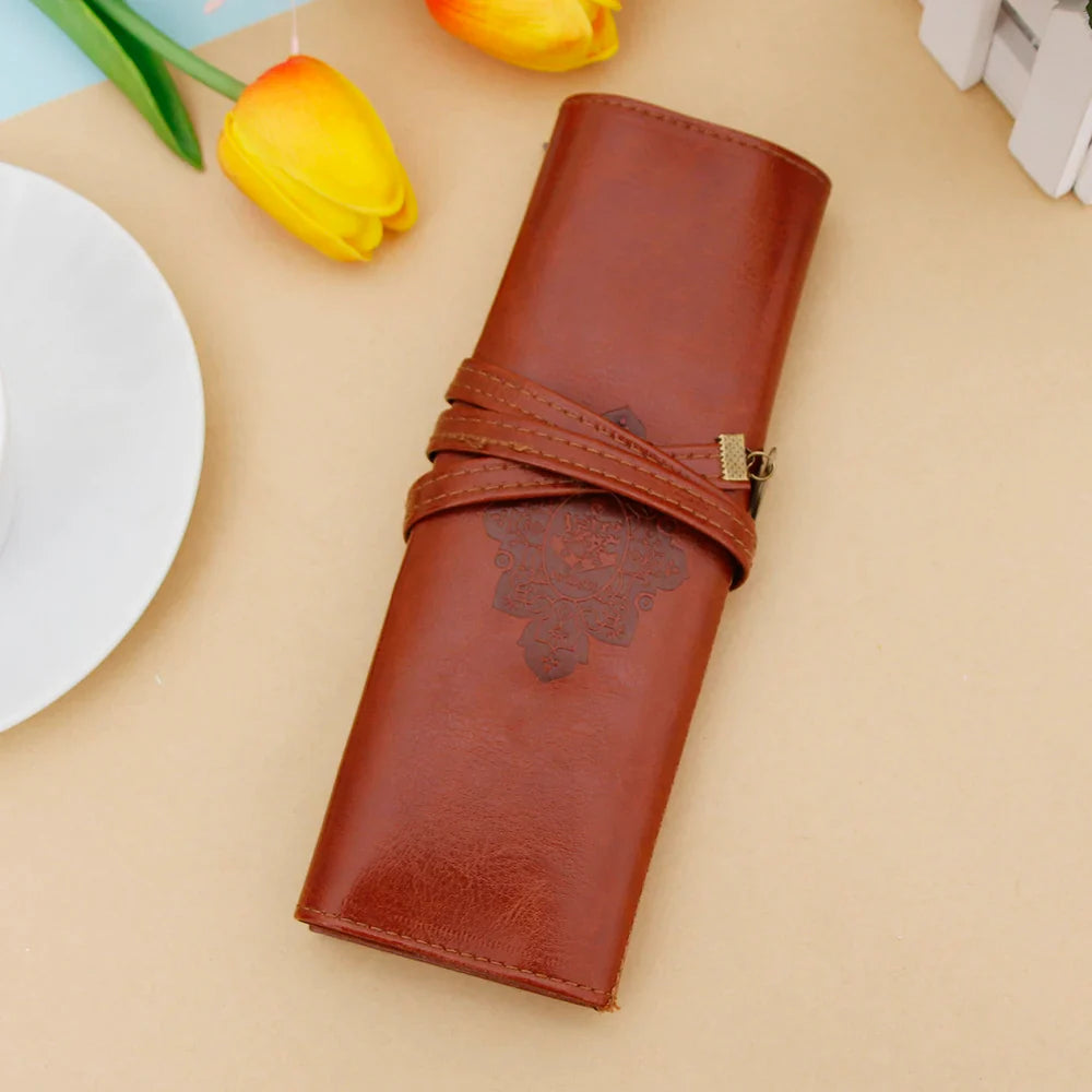 1Pcs Vintage Retro UP Leather Roll Pencil Case Twilight Saga Cosmetic Roll Bag for Women Gifts Stationery Brush Makeup Supplies