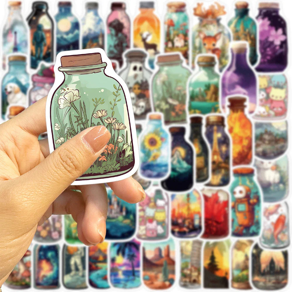 10/30/50PCS INS Style Bottle World Cartoon Stickers Aesthetic Decal Luggage Skateboard Cute Graffiti Girl Gradient Sticker Toys