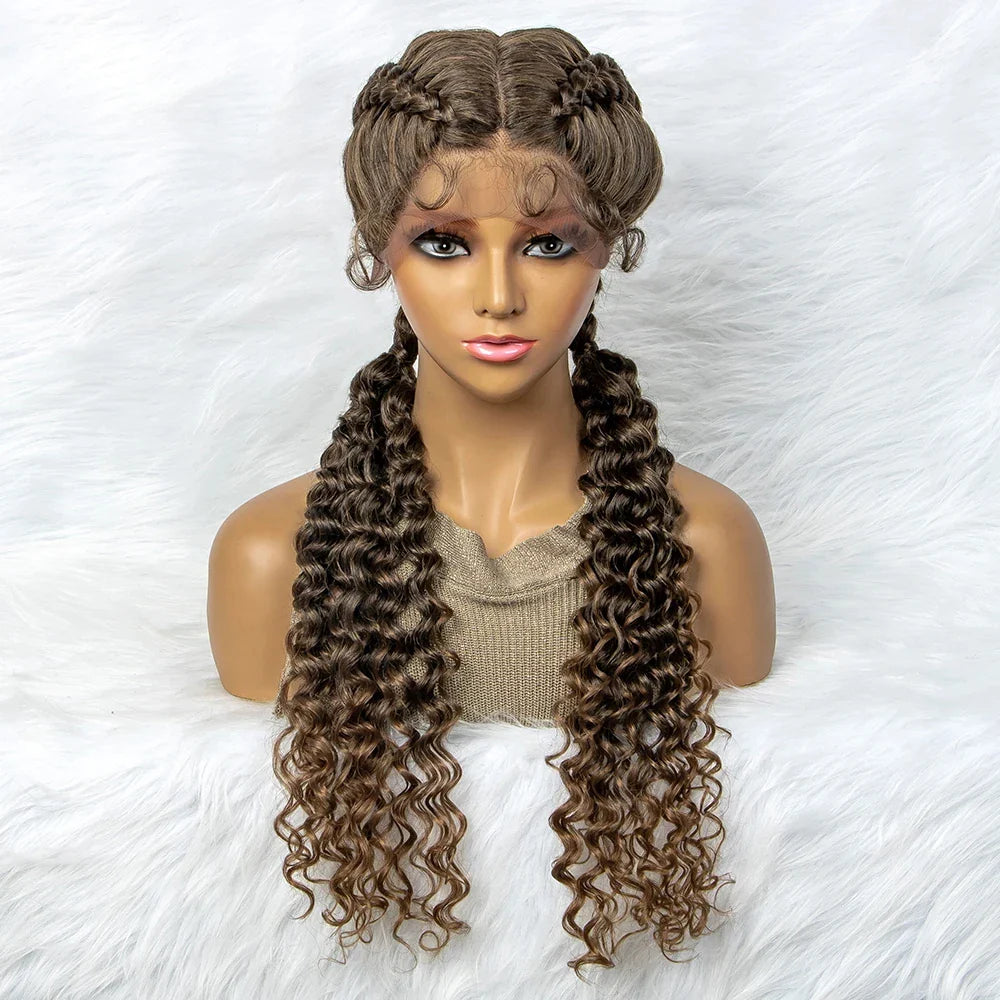 Curly Water Wave Braided Wig | Lace Front Cornrow Twist Style