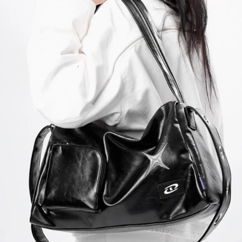 Silver Y2K Tote Bag for Women | Aesthetic Luxury Designer Large Capacity Shoulder Bag (Commuter PU Leather Shopper Handbag)