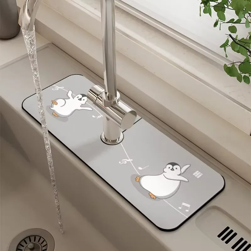 VIKAMA Cartoon Cute Faucet Mat Kitchen Super Absorbent Mat Coffee Machine Drain Mat Drying Mat Quick-Drying Bathroom Drain Mat