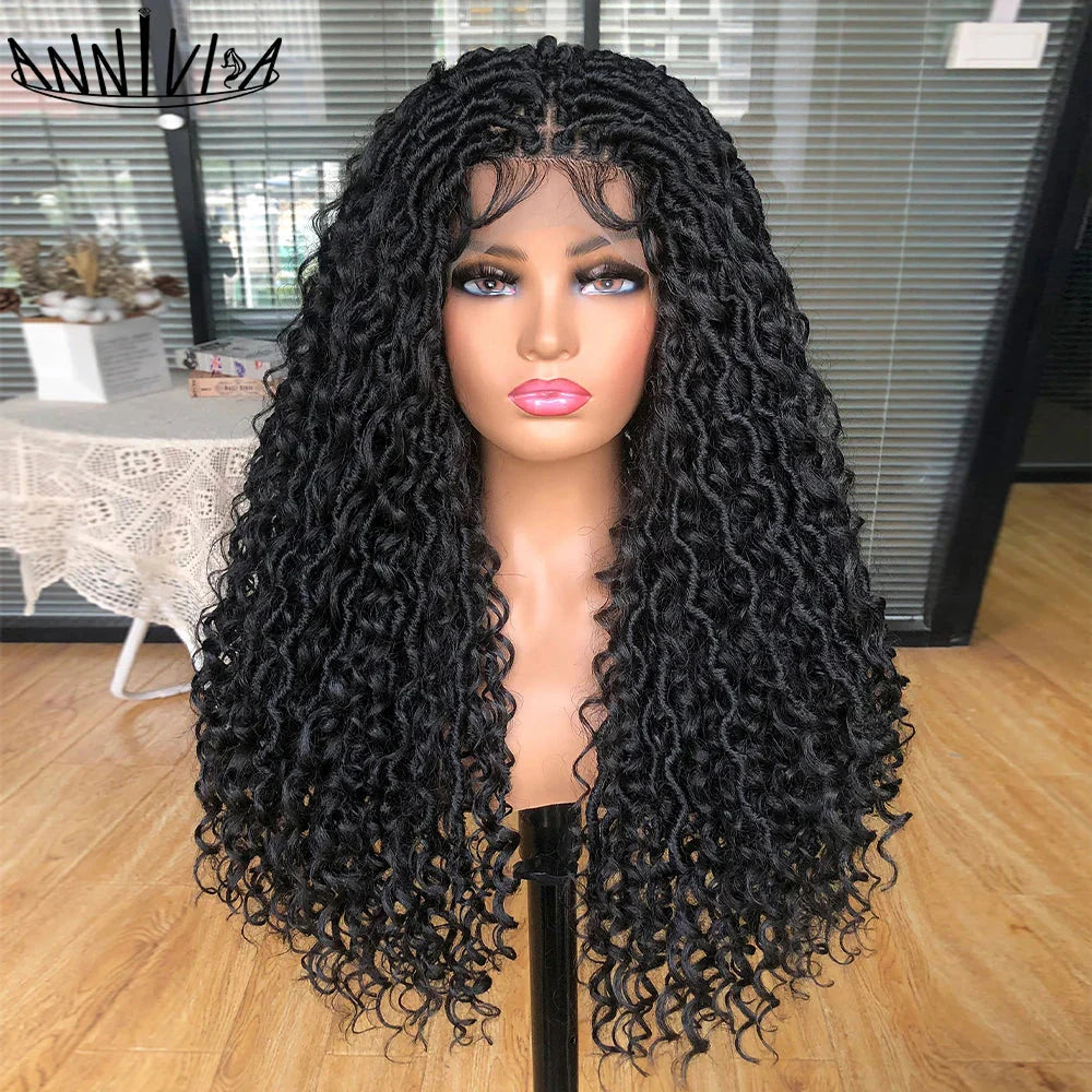 Luxurious Goddess Faux Locs Wig | Full Lace Braid with Baby Hair | Bohemian Twist Crochet Curls | Kanekalon Synthetic Wig for Black Women