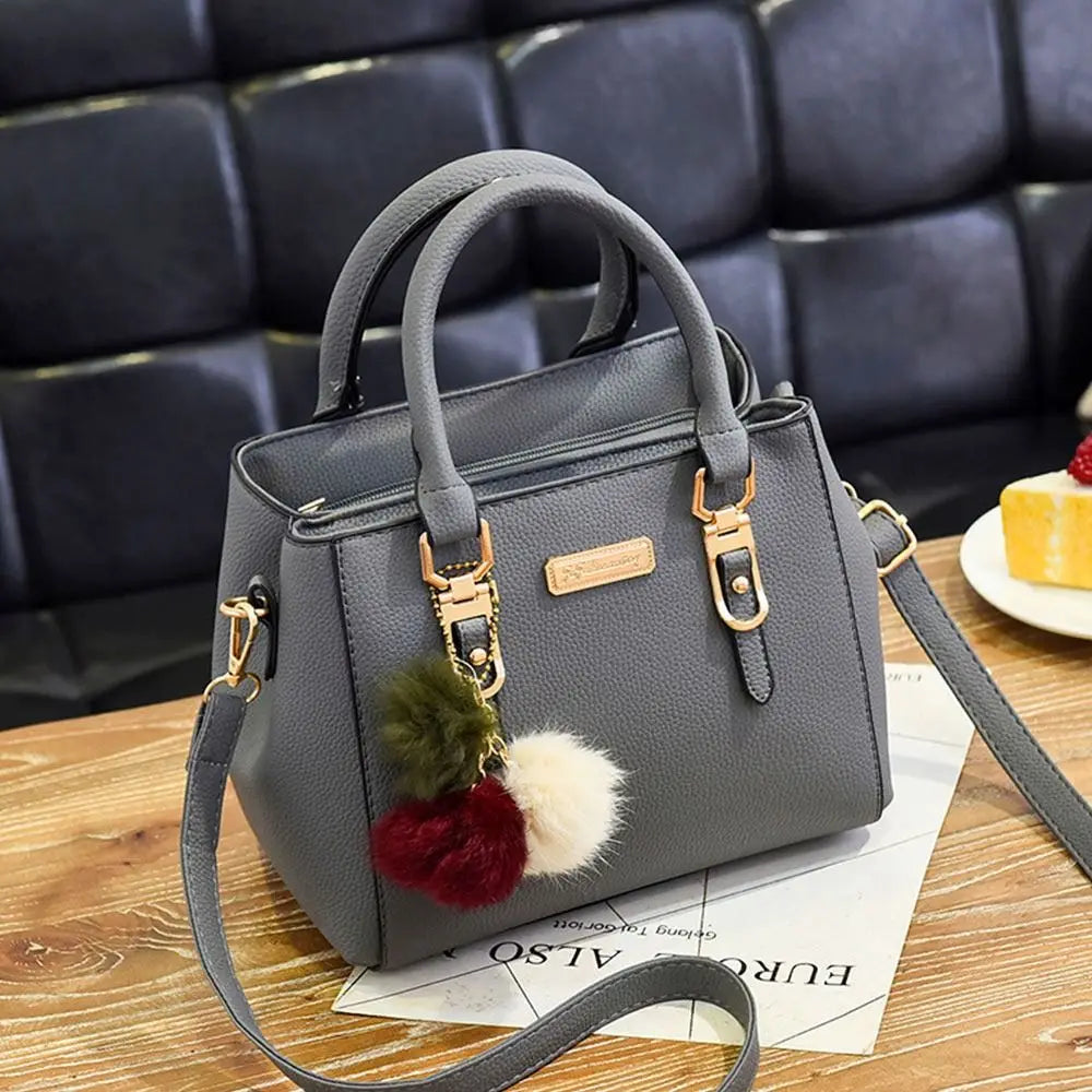 Vintage PU Leather Women's Handbag | Large Capacity Plush Tassel Shoulder Crossbody Messenger Bag (Tote Boston Style, Versatile)