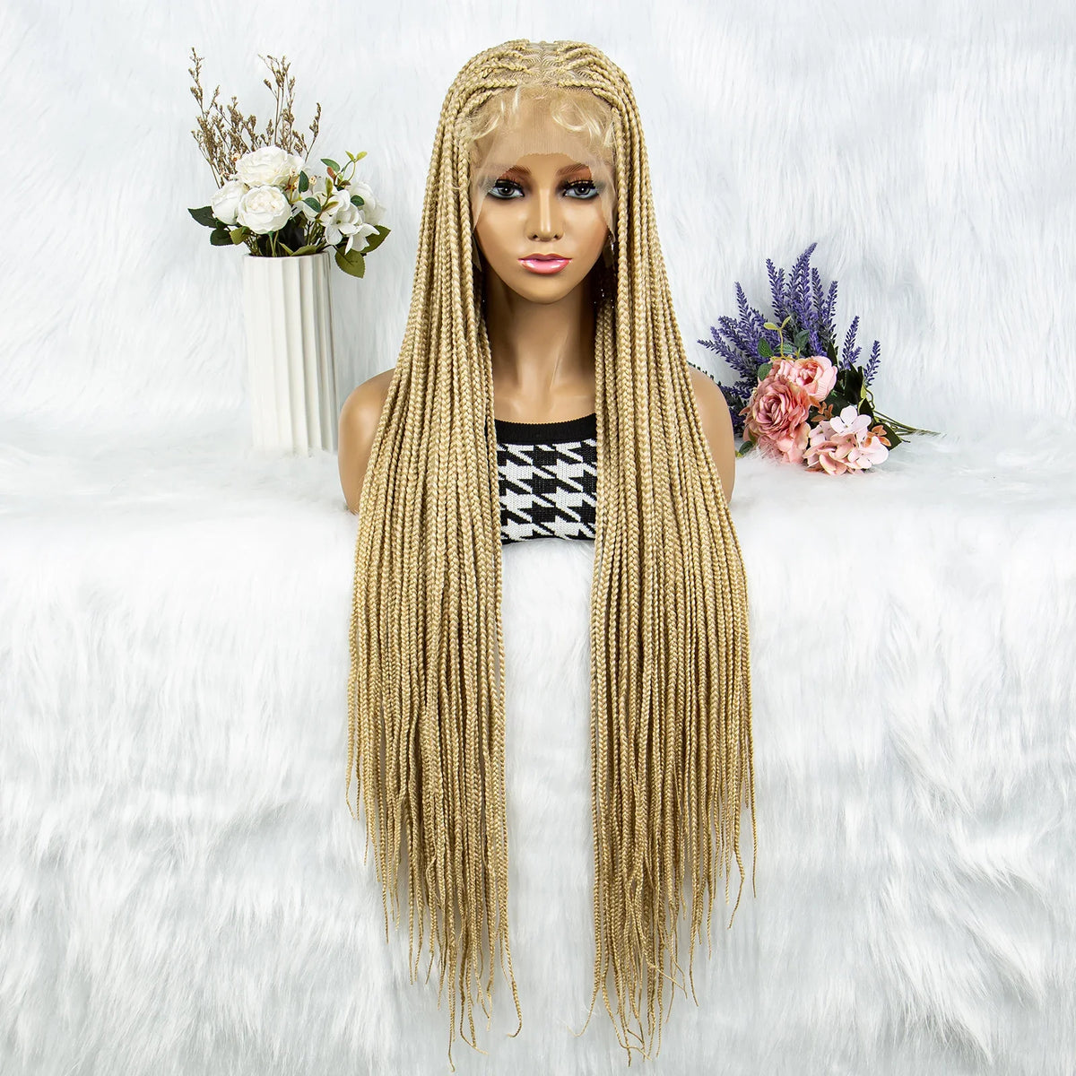 613 Blonde Box Cornrow Braided Wig | HD Full Lace Knotless Braids Wig | Synthetic Braiding Wig for Black Women