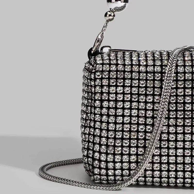 Fashion Banquet Dinner Diamond Bag | High-End Shiny Full Diamond Hand Armpit Shoulder & Crossbody Bag with Chain