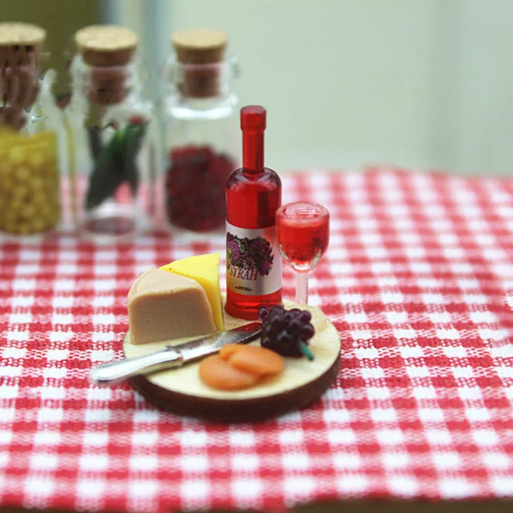 1/12 Doll House Miniature Cake Wine Dish Simulation Food Drinks Model Toys for Mini Scene Decoration Dollhouse Diy Accessories