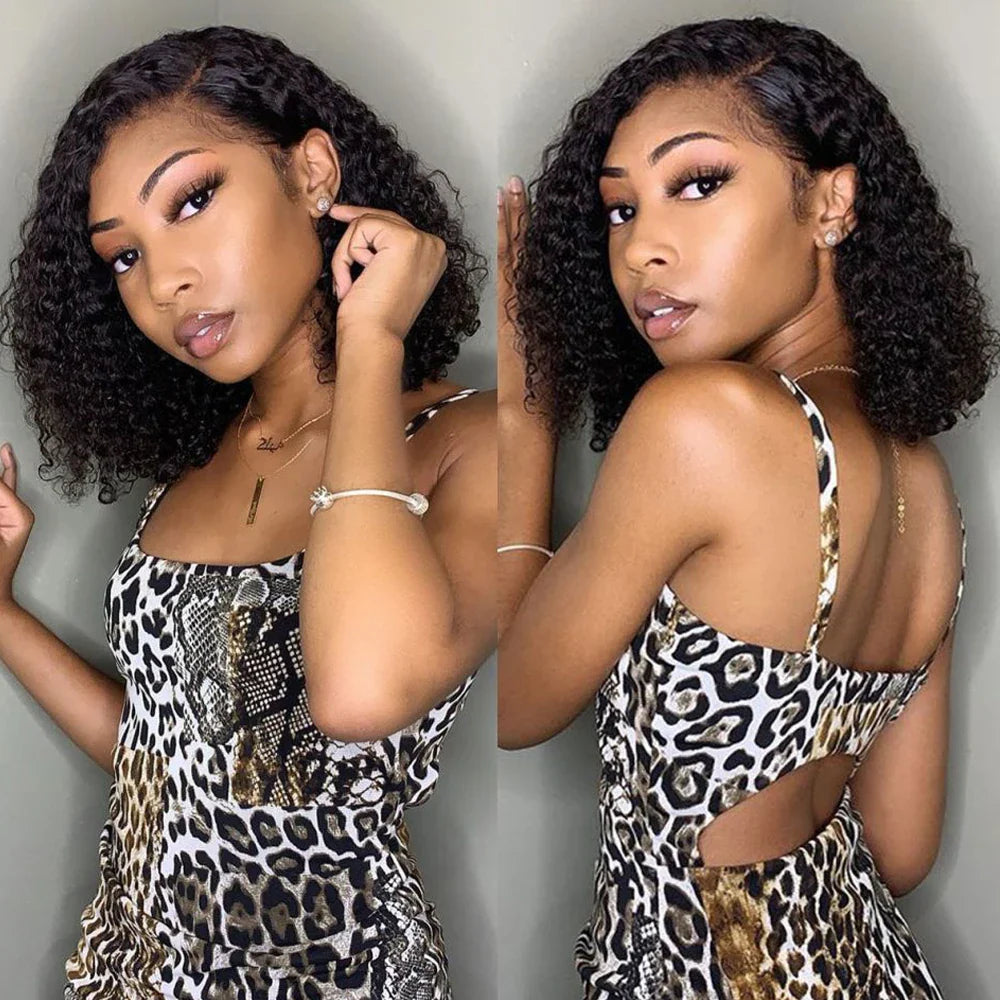 Glueless Kinky Curly Bob Wig | 13x4 Transparent Lace Front Brazilian Human Hair (Ready To Go)