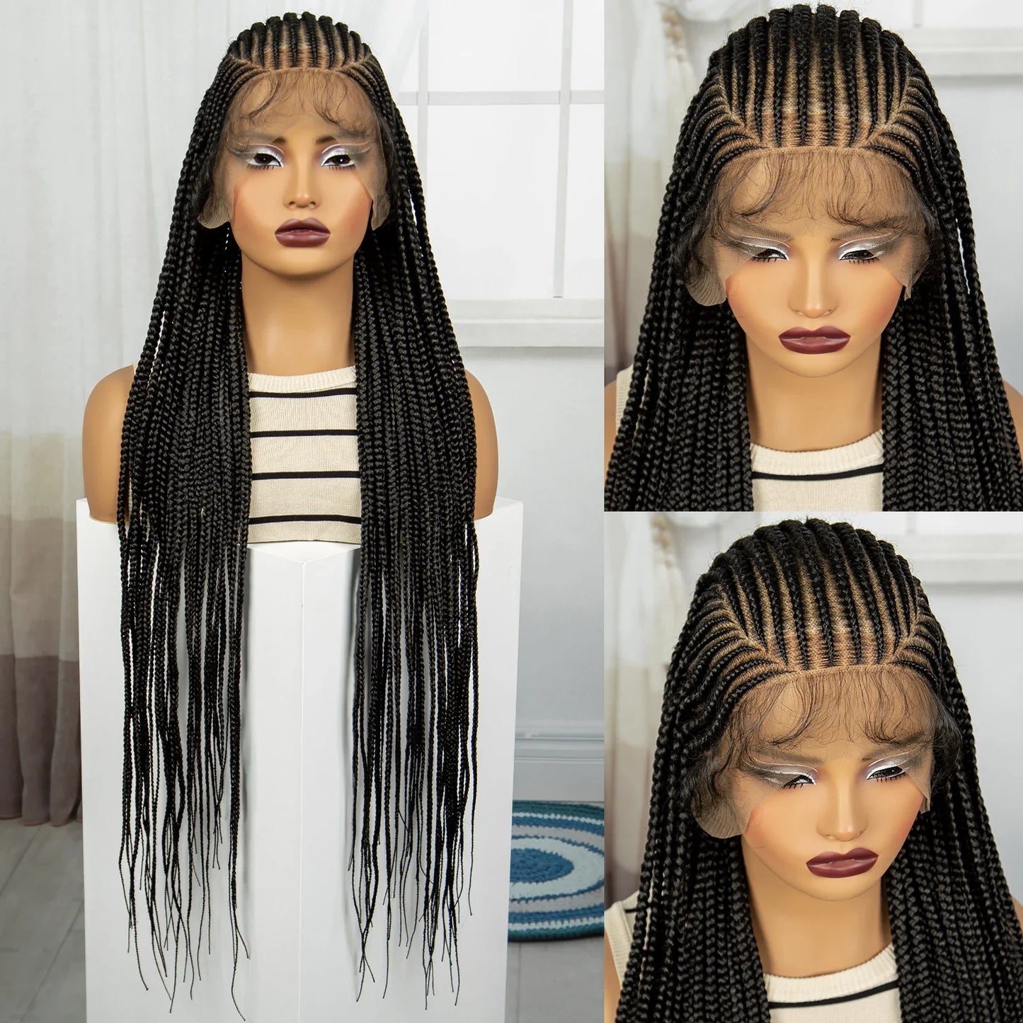 36" Natural Cornrow Knotless Braids Wig | Full Lace | Baby Hair
