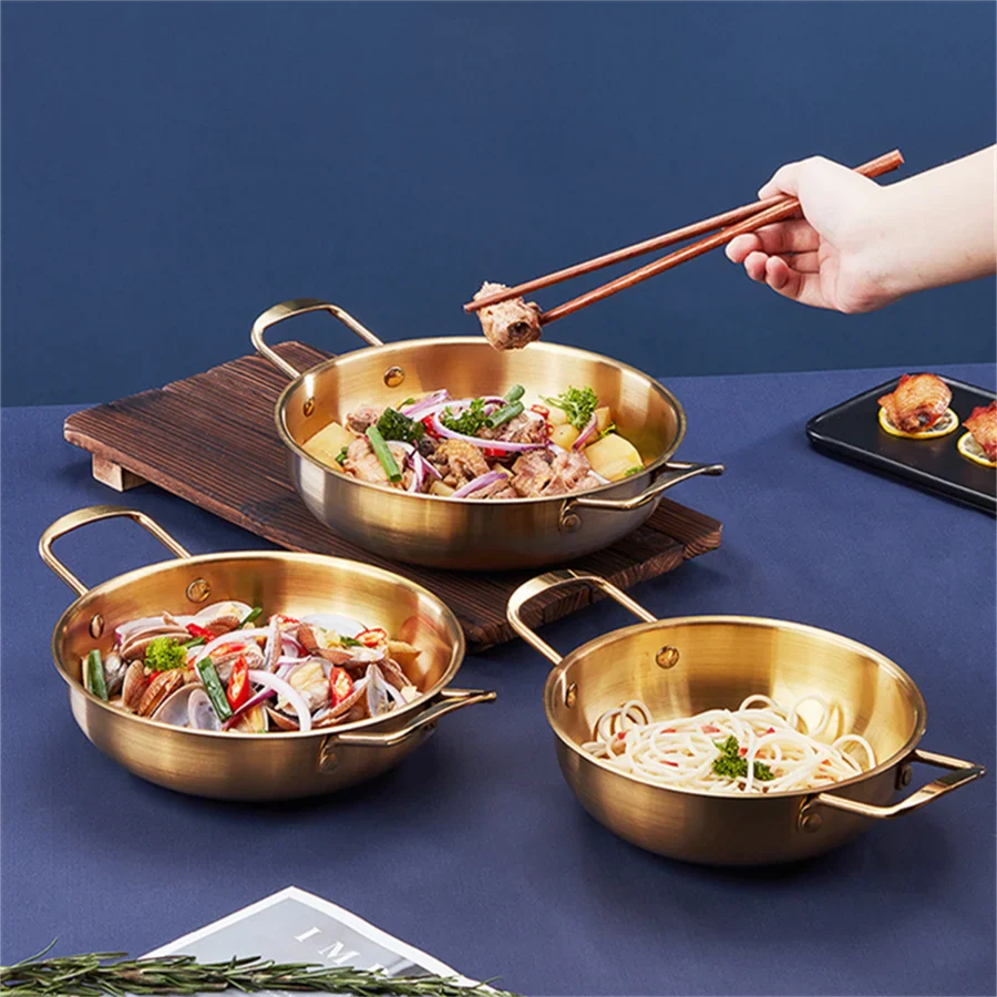 Japanese Silver Gold Stainless Steel Double Handle Noodle Soup Cooking Pot Mini Hot Pot 18-26CM